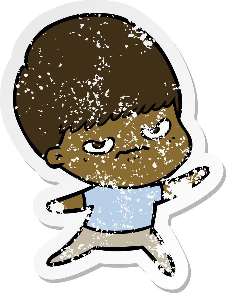 distressed sticker of a cartoon angry boy vector