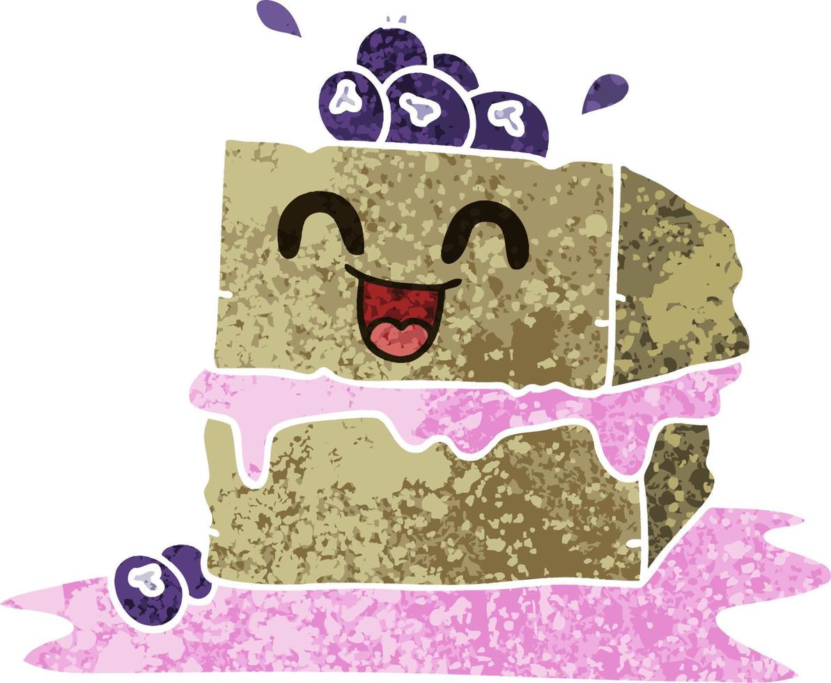 quirky retro illustration style cartoon happy cake slice vector