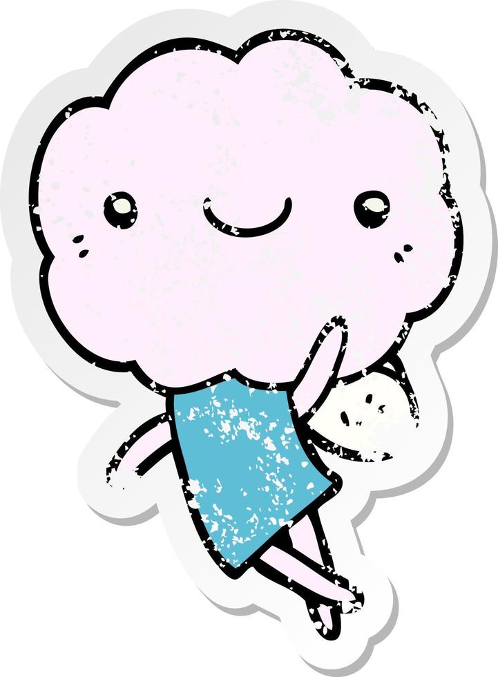distressed sticker of a cute cloud head creature vector