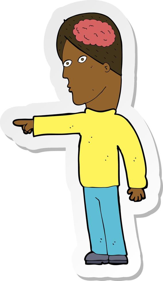 sticker of a cartoon clever man pointing vector