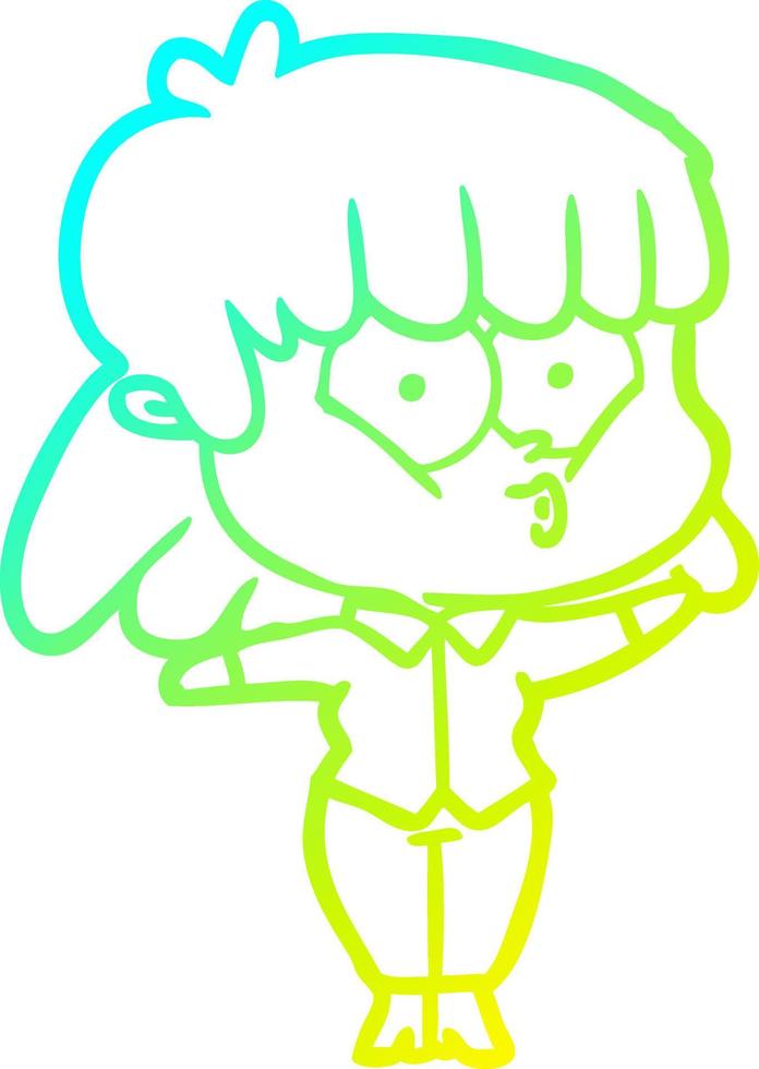 cold gradient line drawing cartoon whistling girl vector