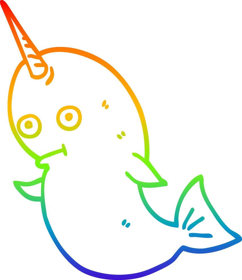 rainbow gradient line drawing cartoon narwhal vector