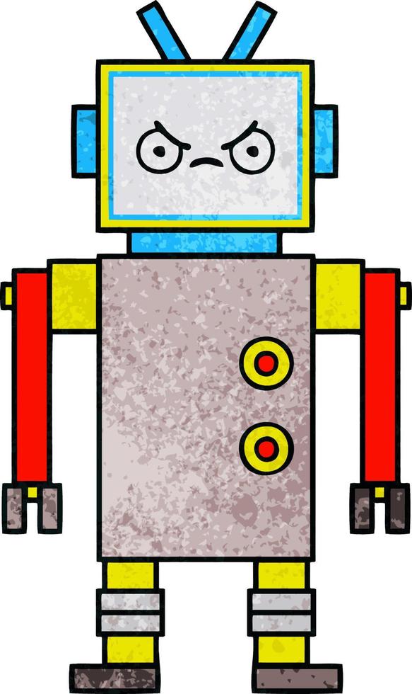 robot de dibujos animados de textura grunge retro vector