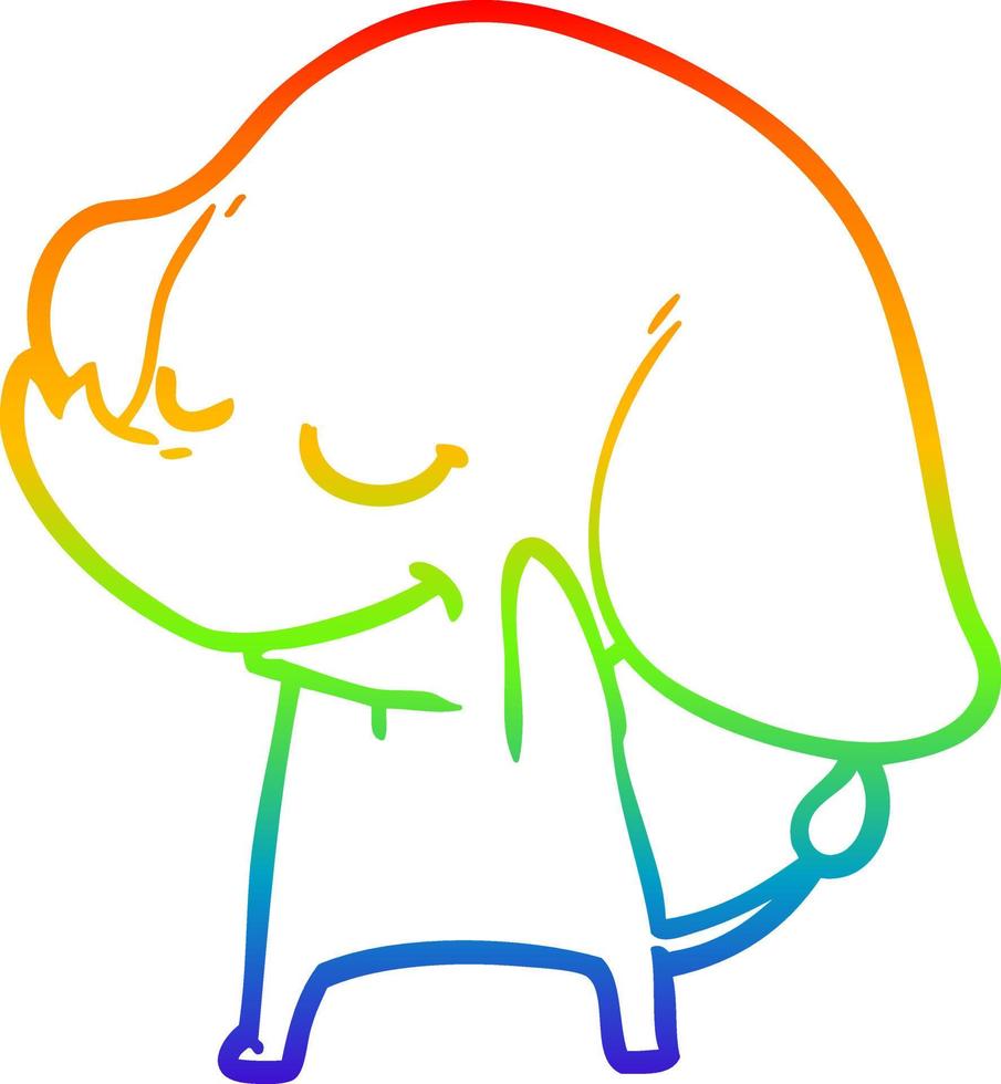 dibujo de línea de gradiente de arco iris elefante sonriente de dibujos animados vector