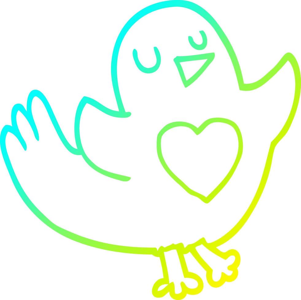 cold gradient line drawing cartoon bird with love heart vector