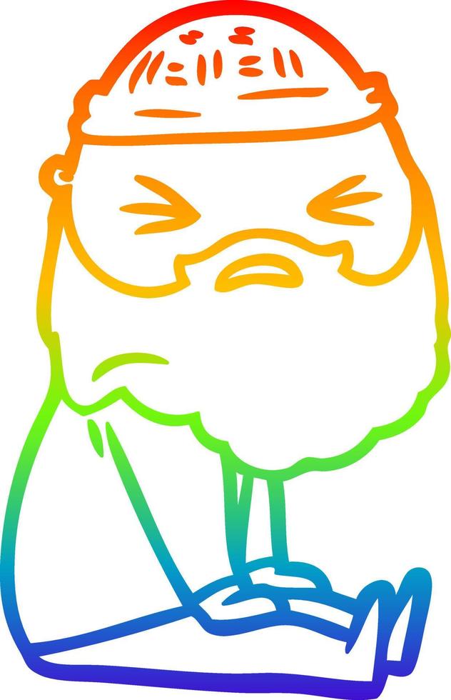 rainbow gradient line drawing cartoon man with beard vector