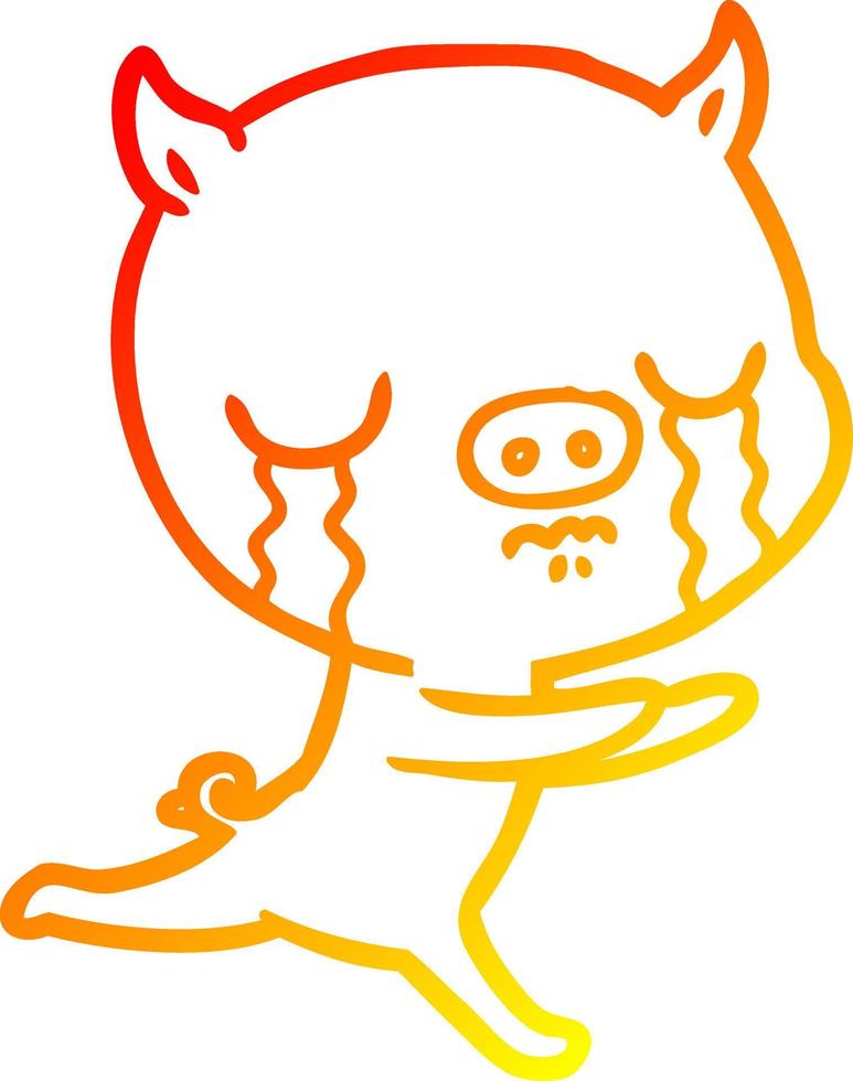 warm gradient line drawing cartoon pig crying vector