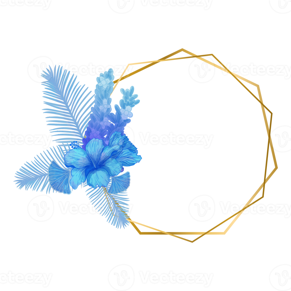 marco de hojas y flores de acuarela, imágenes prediseñadas de hojas azules png