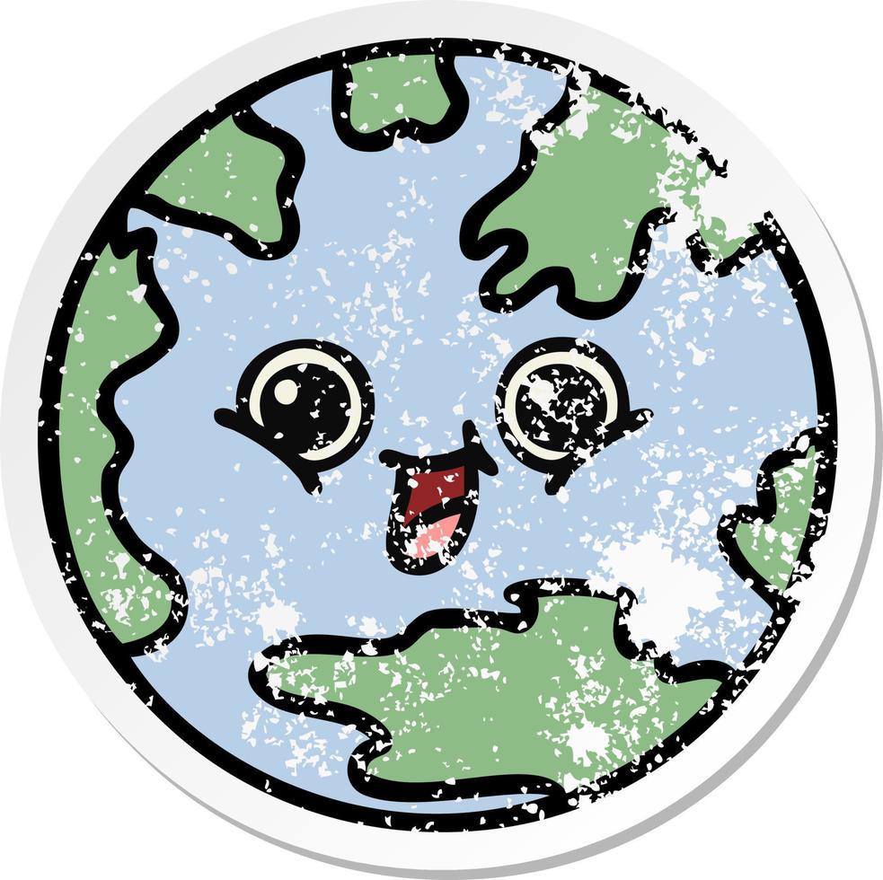 distressed sticker of a cute cartoon planet earth vector