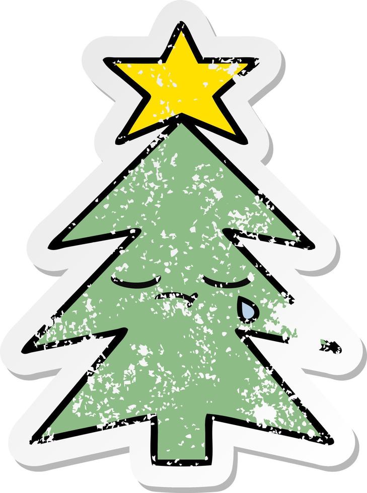 distressed sticker of a cute cartoon christmas tree vector