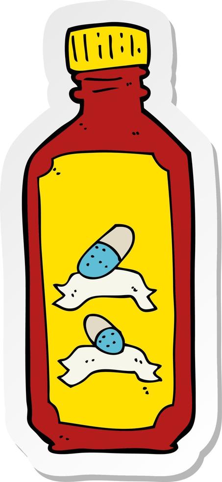 sticker of a cartoon old bottle of pills vector