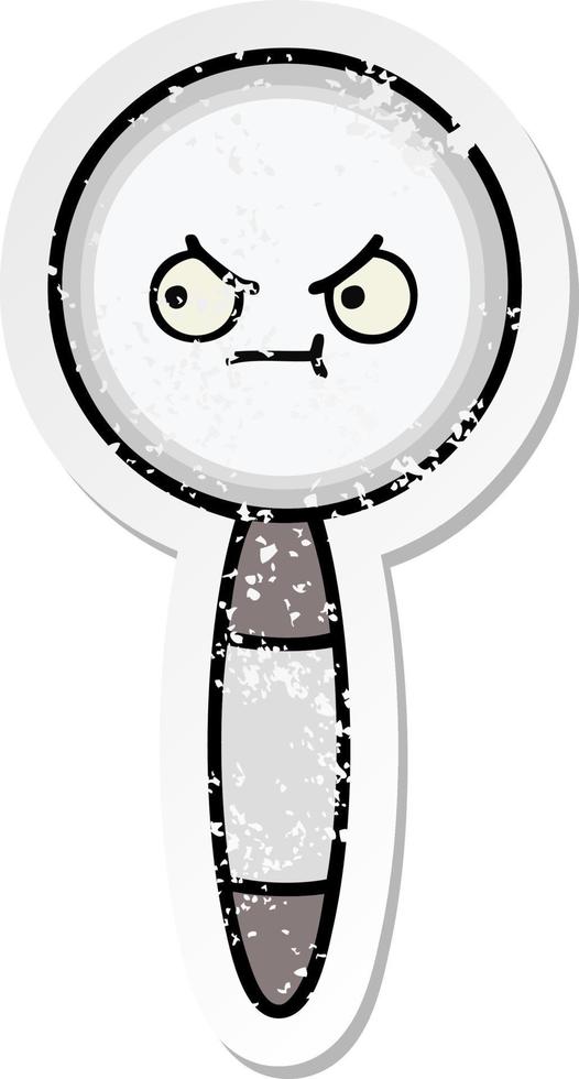 distressed sticker of a cute cartoon magnifying glass vector