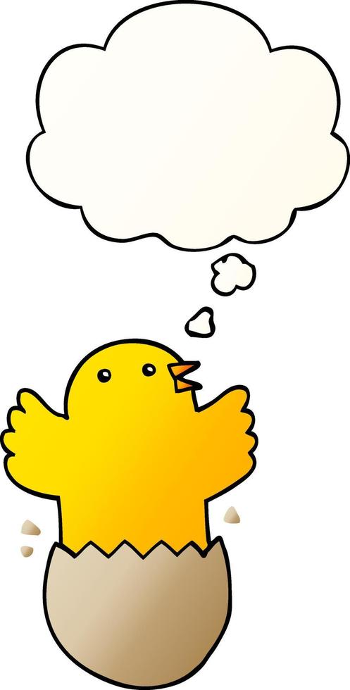cartoon hatching bird and thought bubble in smooth gradient style vector
