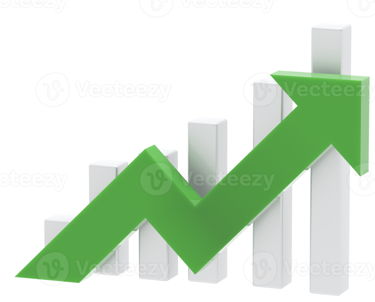 Green arrow and graph. Growing business concept.3D rendering. png