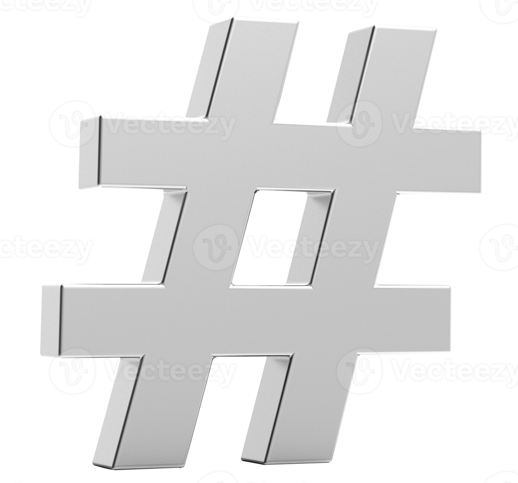 Silver hashtag icon. 3D Illustration. png