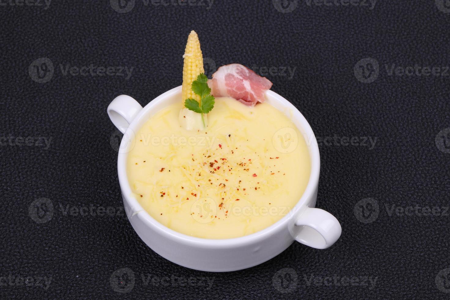 Cheese soup with bacon photo