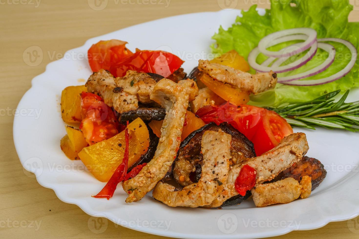 Fried pork with vegetables photo