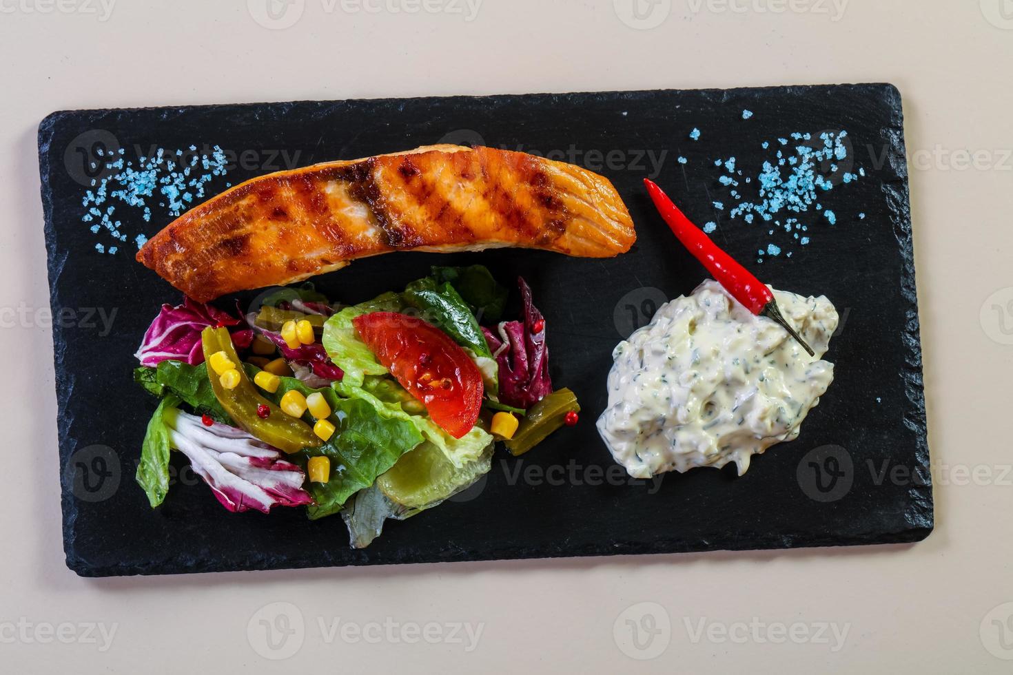 Grilled salmon steak photo