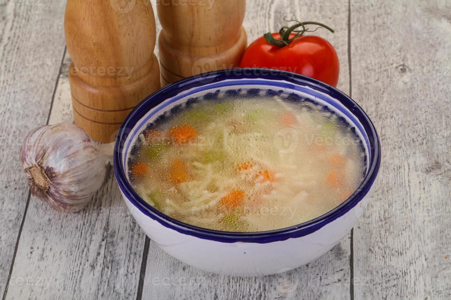 Chicken soup with noodles photo