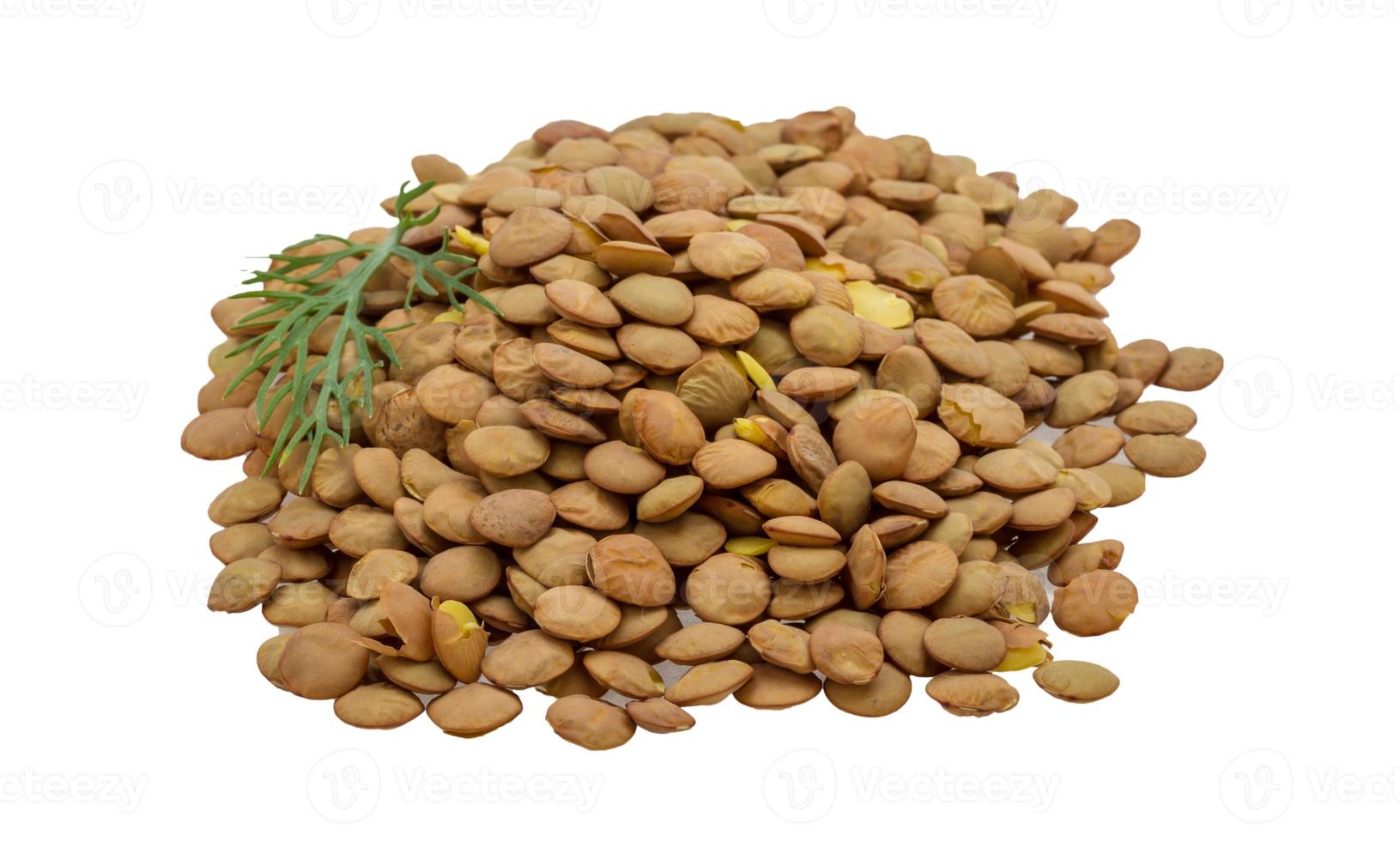 Raw lentils on white photo