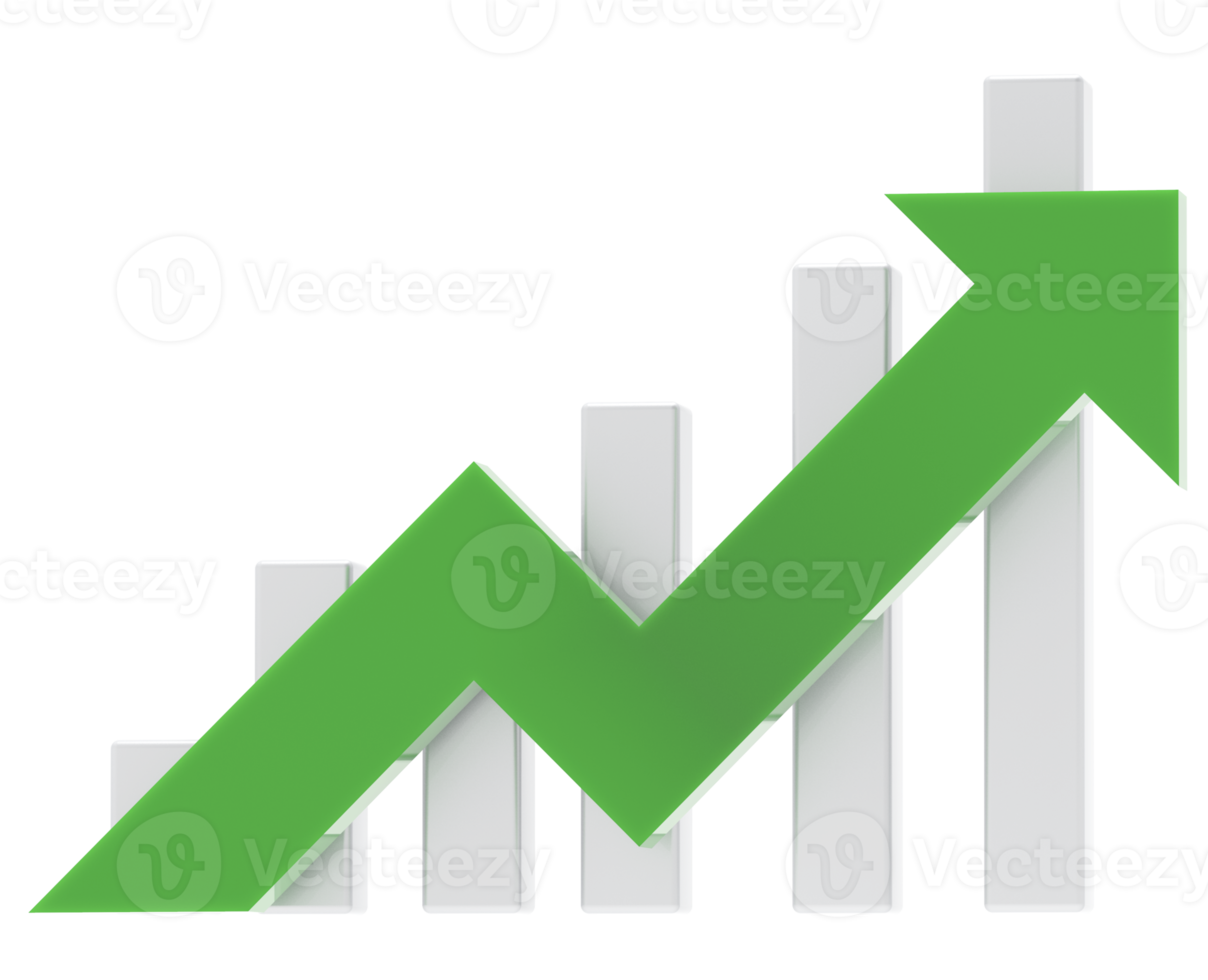 Green arrow and graph. Growing business concept.3D rendering. png