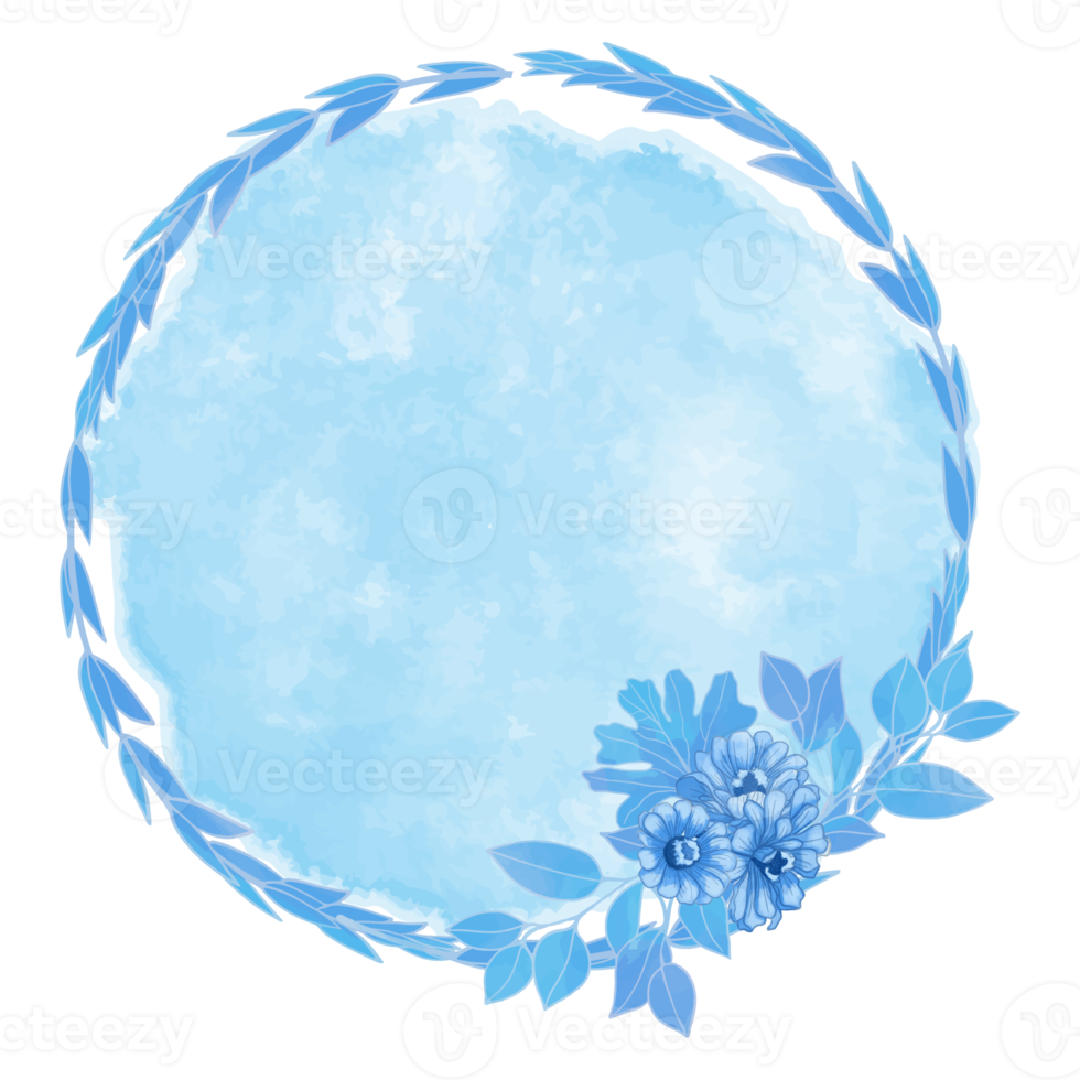 Watercolor Leaf and Flower Frame, Blue leaves clipart png