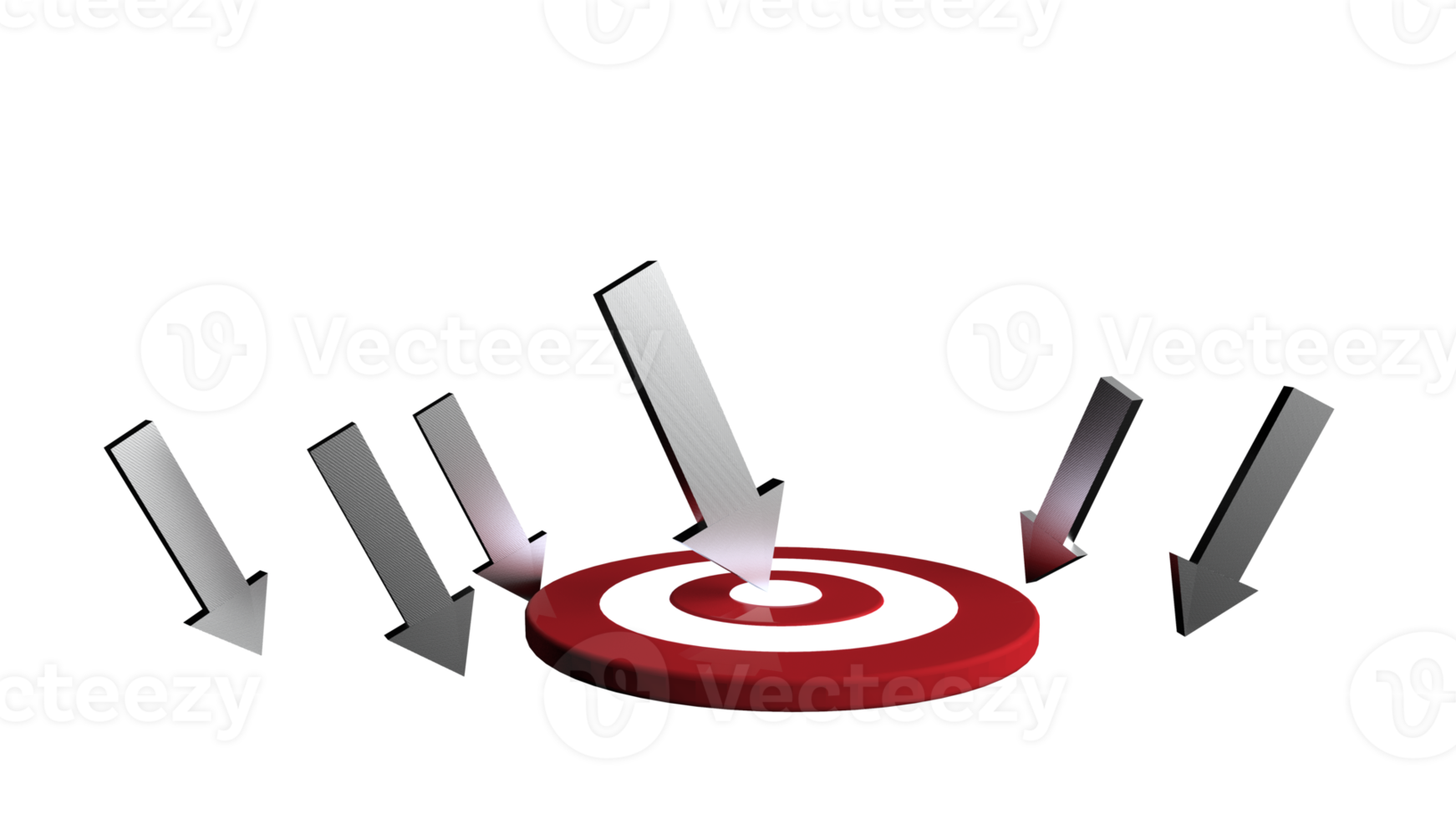 Silberpfeil im Ziel getroffen. Unternehmenskonzept. 3D-Darstellung. png