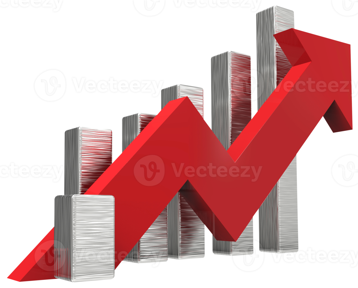 seta vermelha e gráfico. crescente renderização de concept.3d de negócios. png