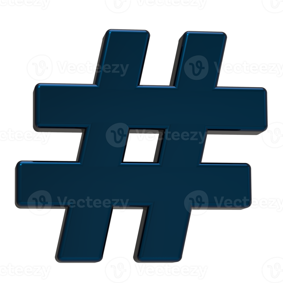 Hashtag icon isolated on transparent background. 3D Illustration. png