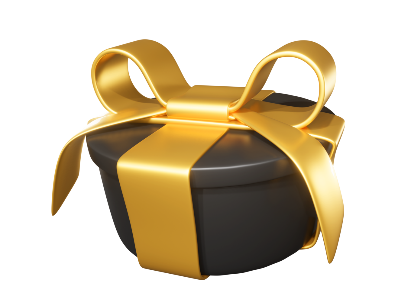 Realistic 3D Gift Black Box and Gold Bow. Cutout png
