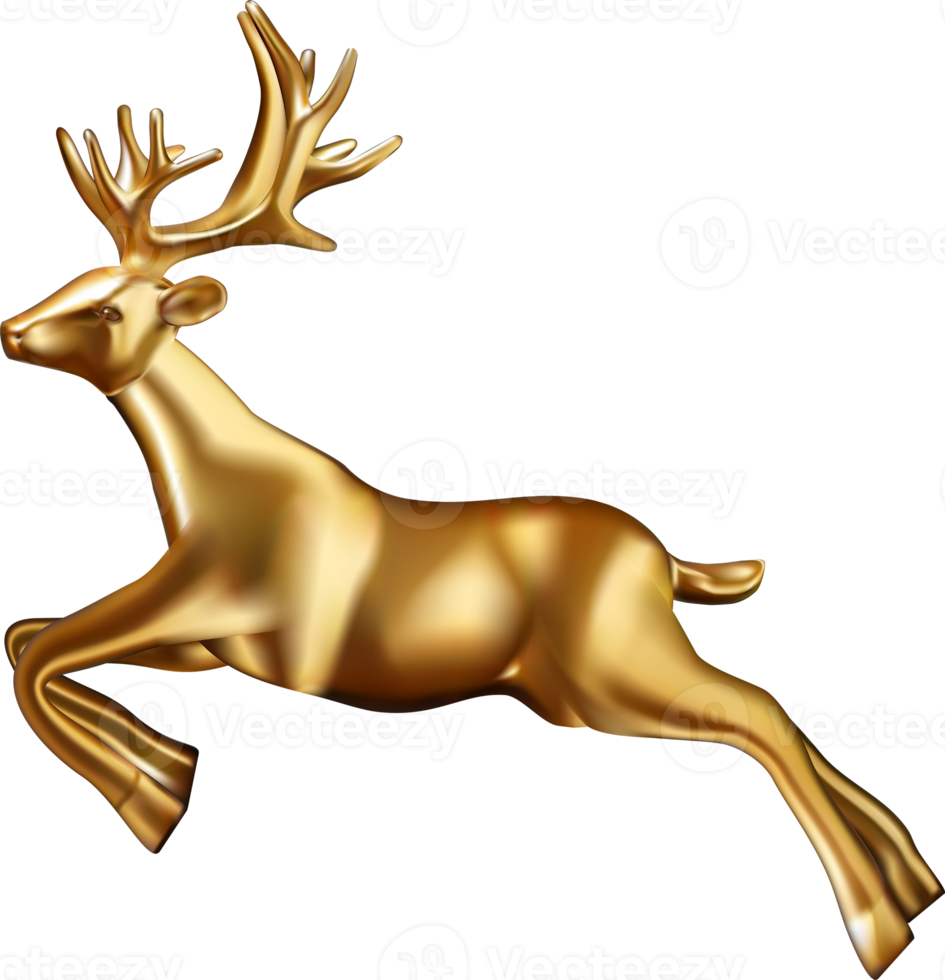 Golden deer 3d decoration for christmas and new year design. png