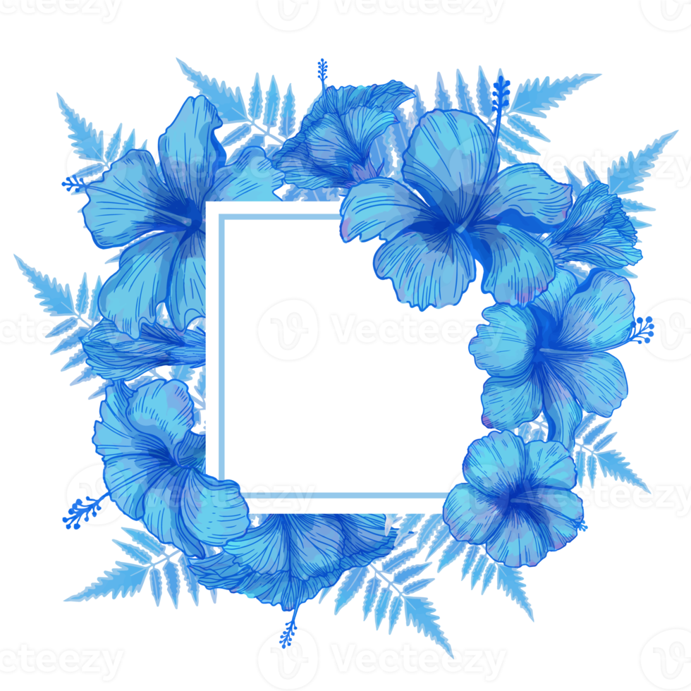 Watercolor Leaf and Flower Frame, Blue leaves clipart png