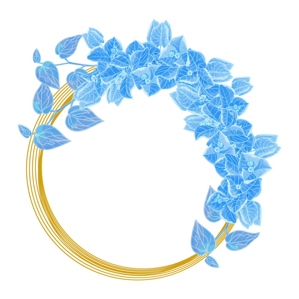 cornice di foglie e fiori dell'acquerello, clipart di foglie blu png