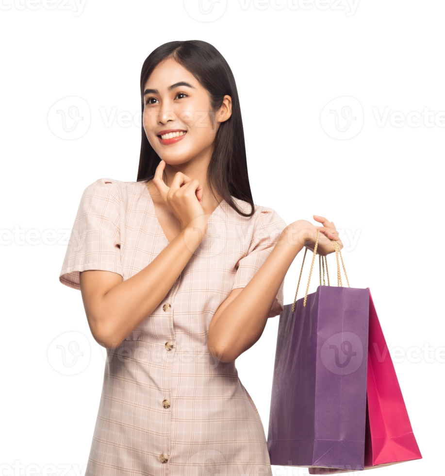 Beautiful young asian woman with shopping bags, Png file