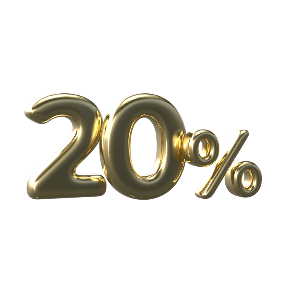 3D Gold Number 20 Percent png