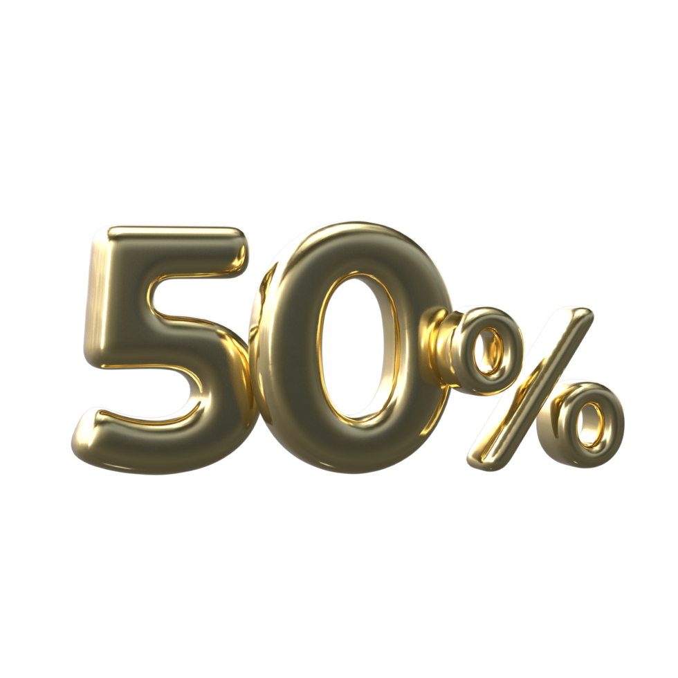 3D Gold Number 50 Percent png