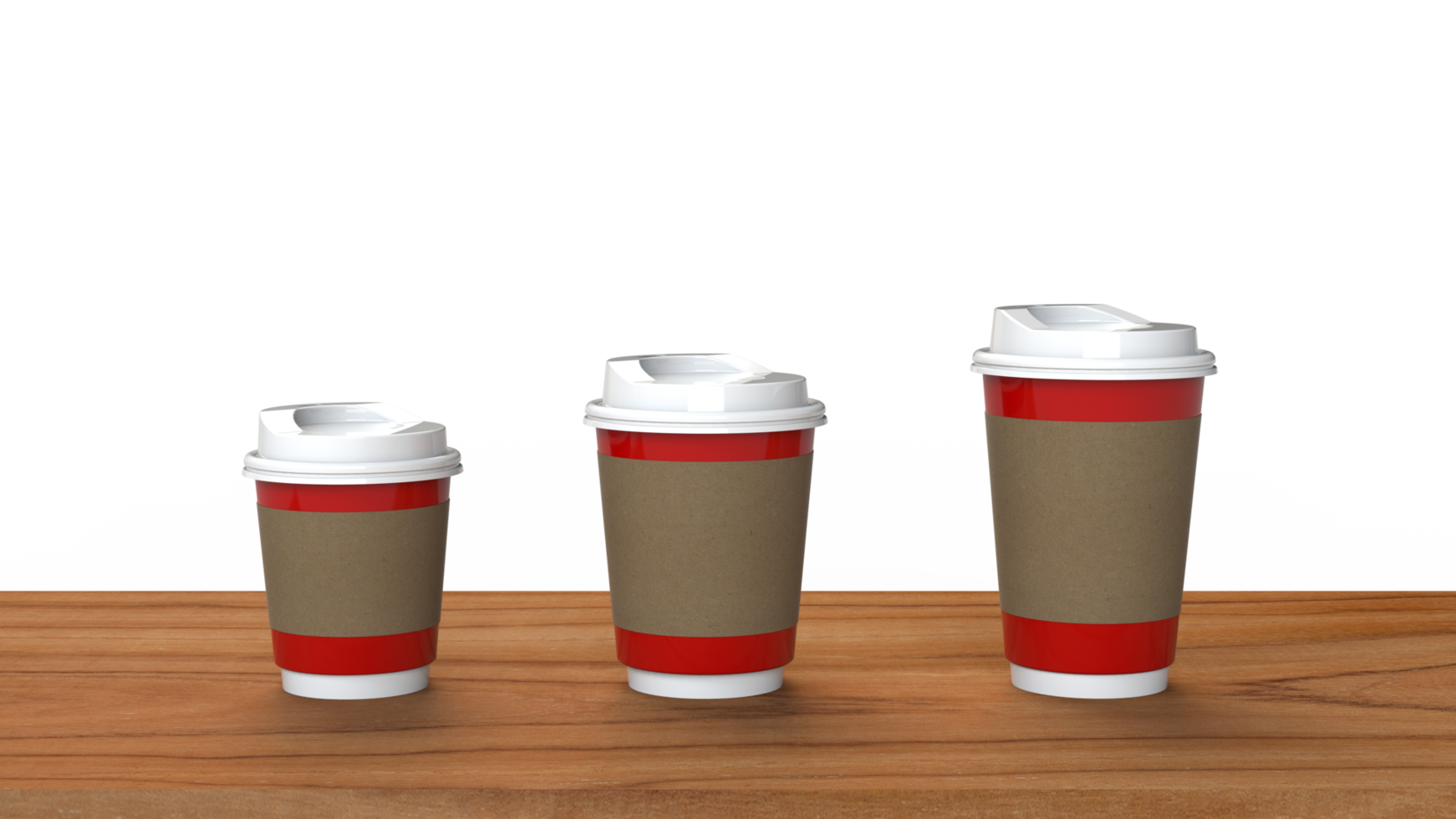 Tasse de café en papier de rendu 3d sur une table en bois png