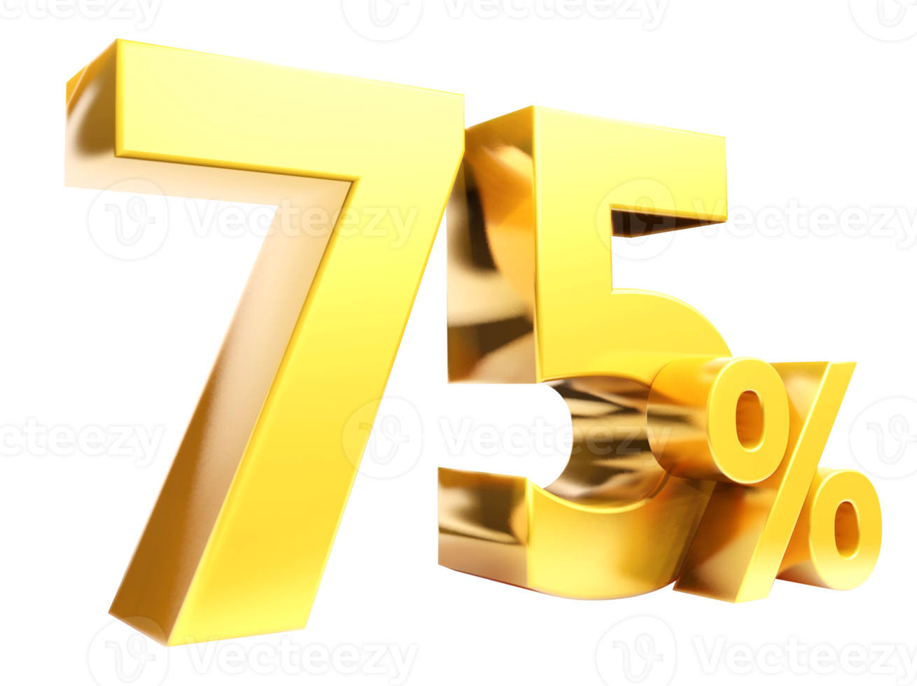 75 percent Golden symbol , 3D render png