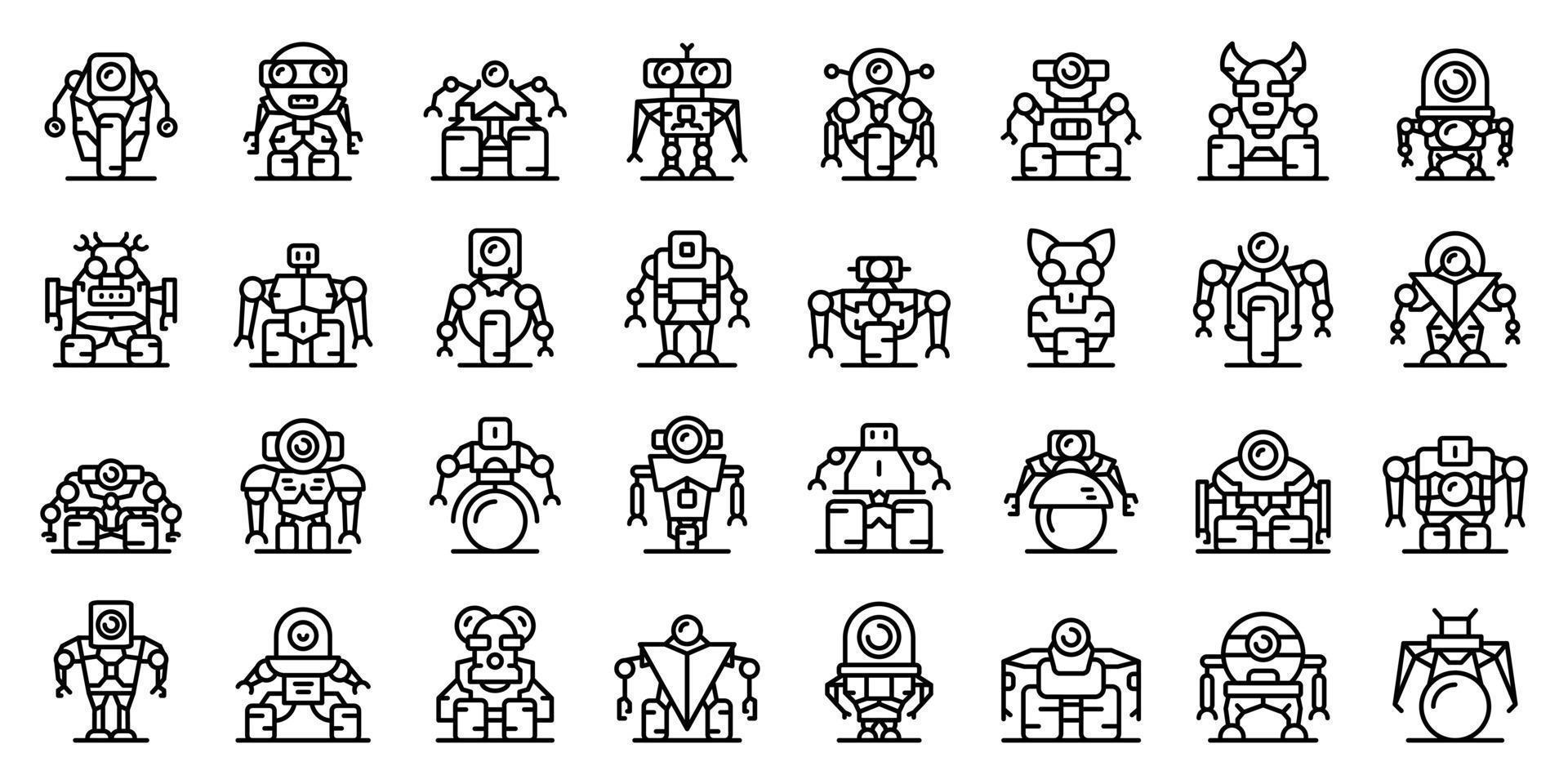 Robot-transformer icons set, outline style vector
