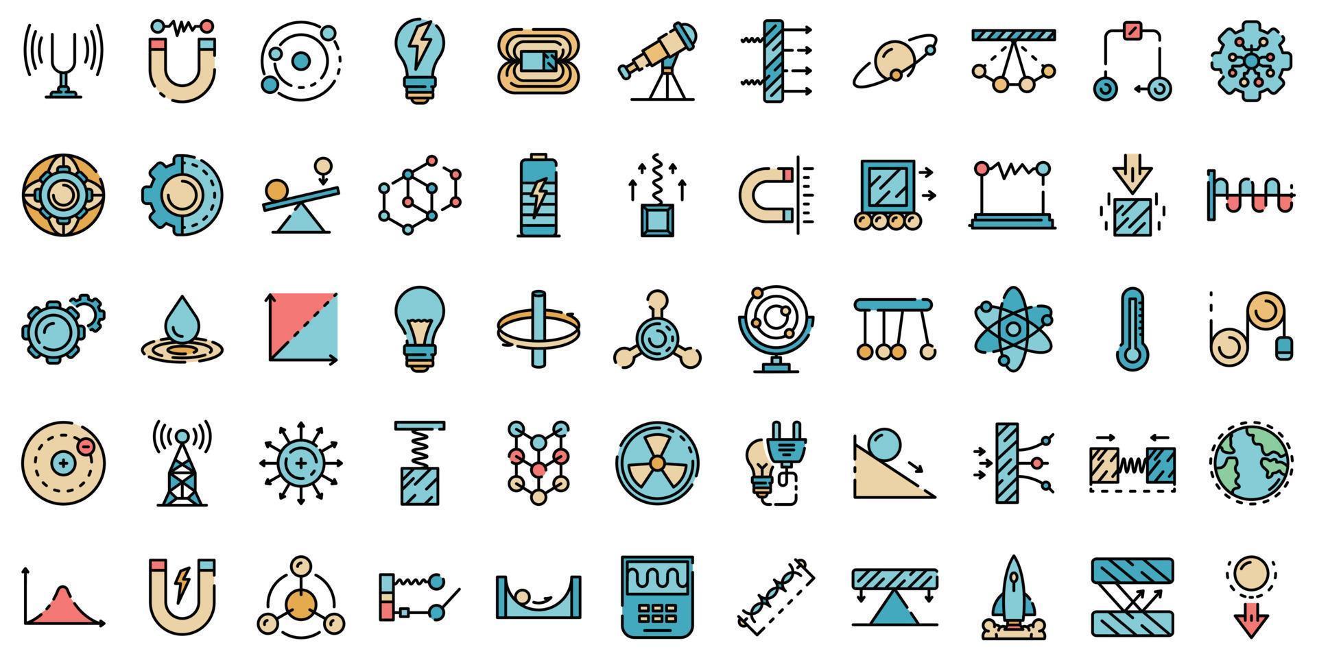 iconos de física vector plano