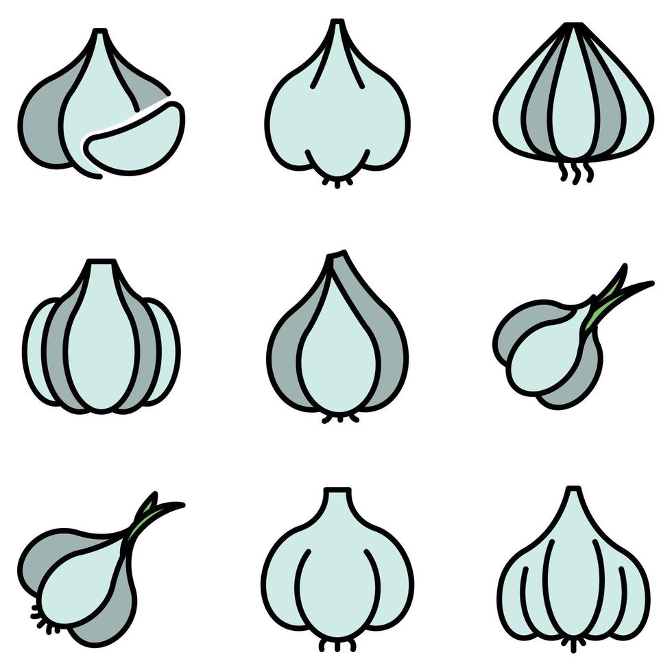 Garlic icons set vector flat