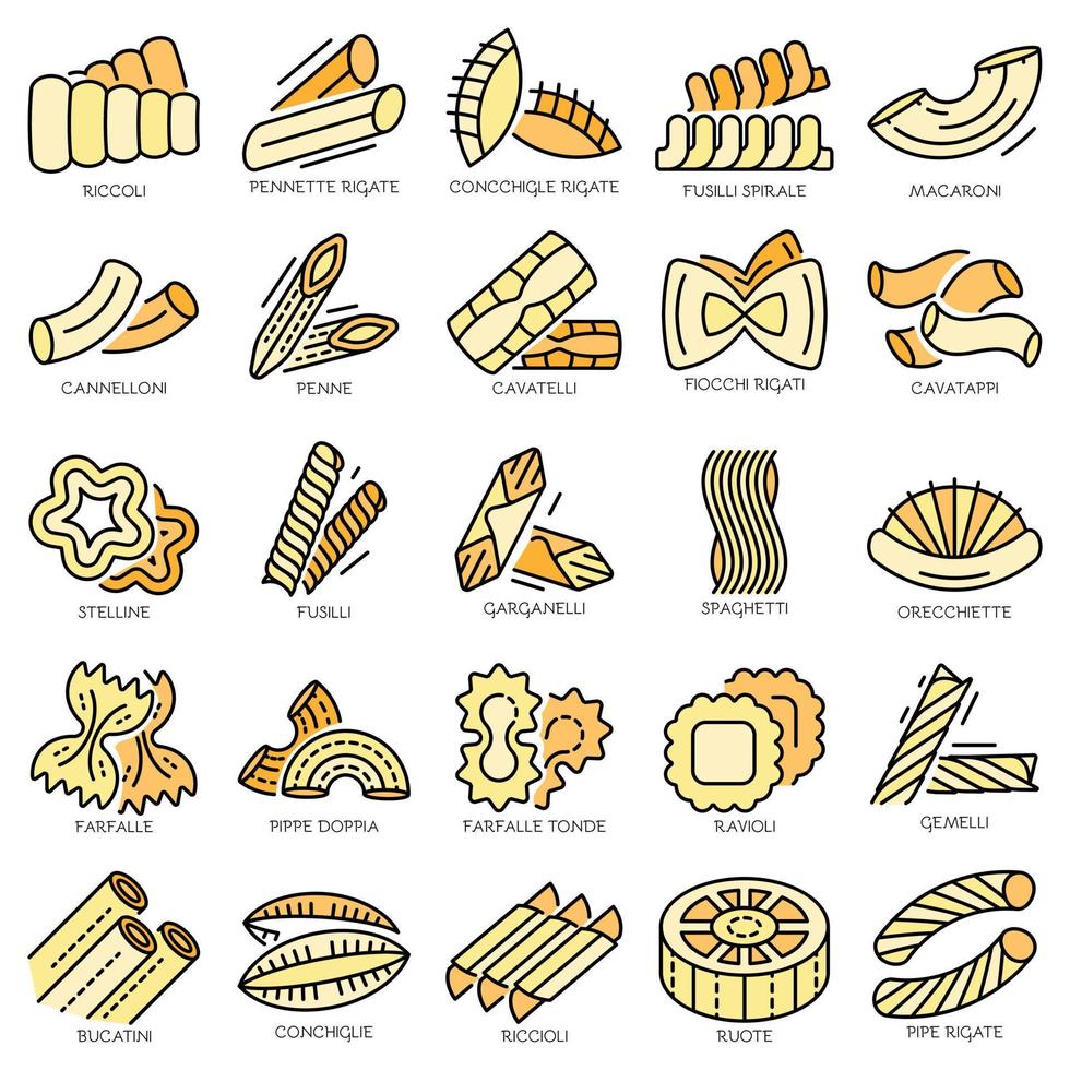 Pasta icon set line color vector