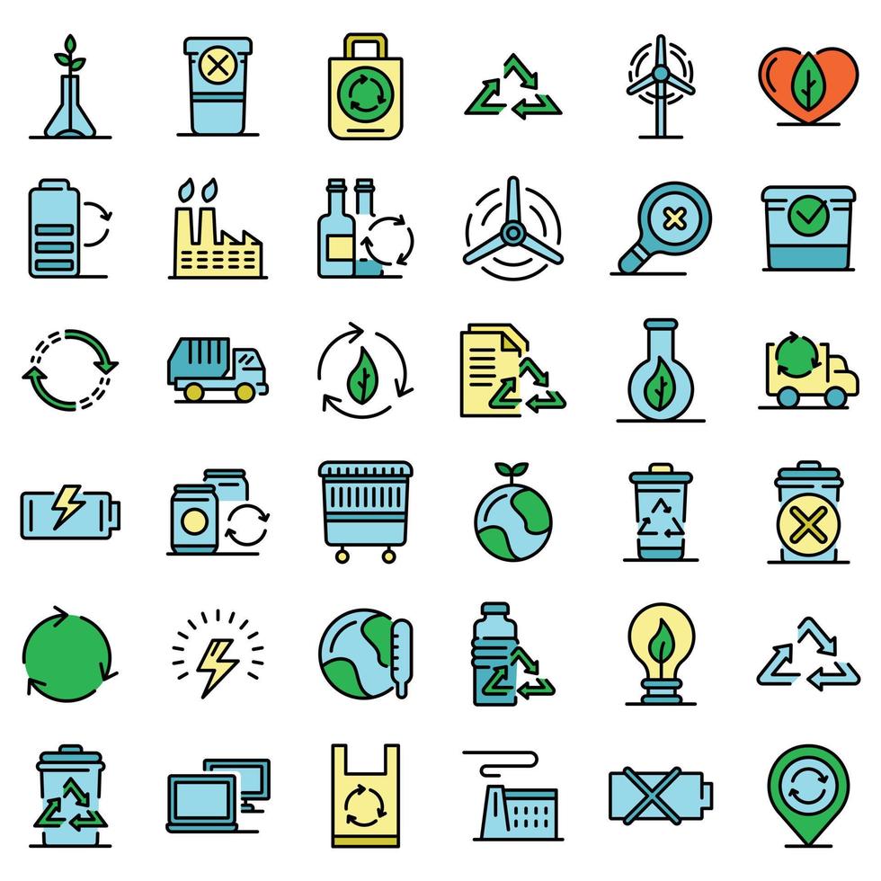 reciclaje, iconos, conjunto, vector, plano vector