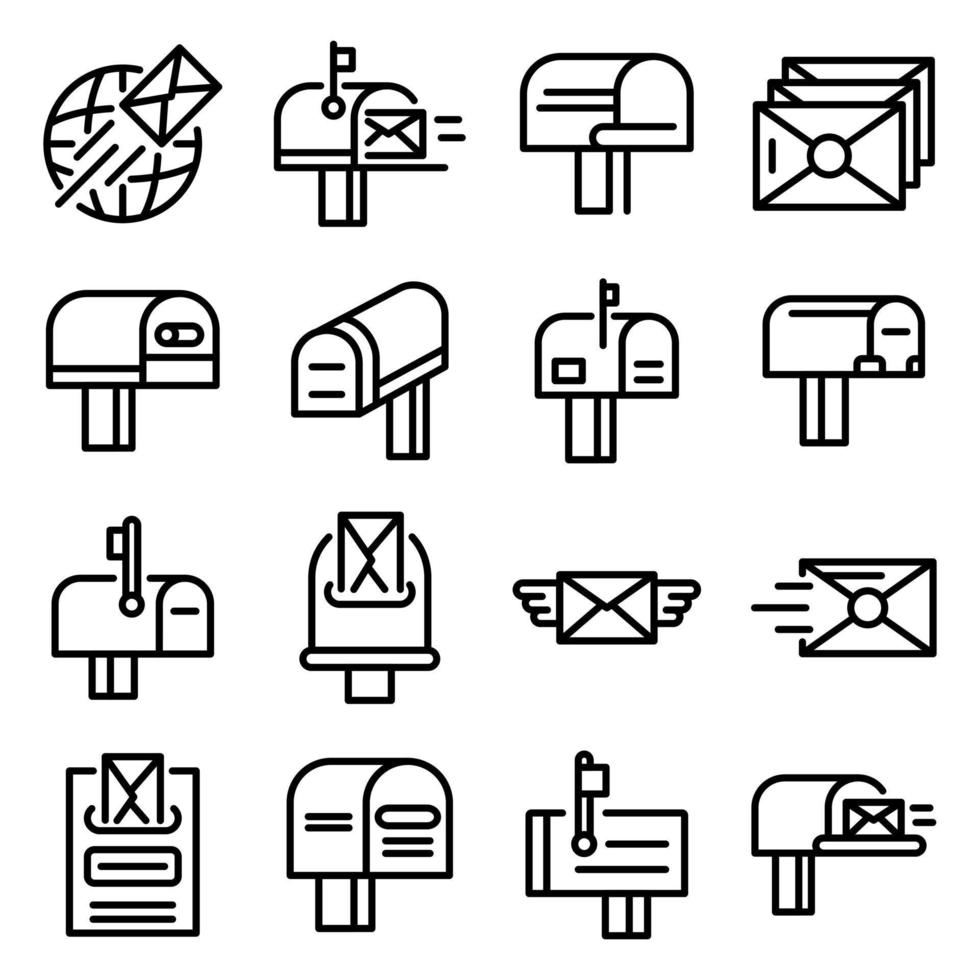 Mailbox icons set, outline style vector