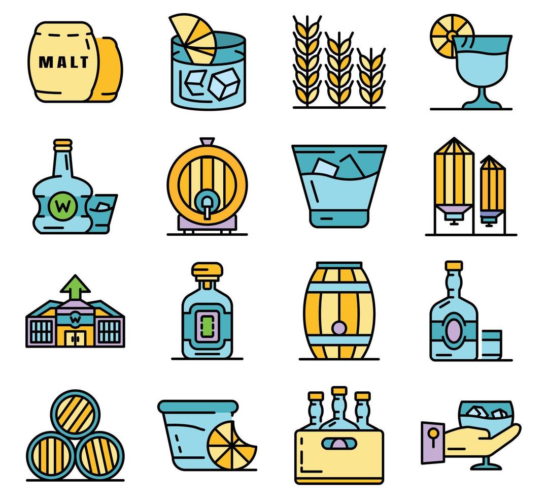 conjunto de iconos de whisky vector de color de línea