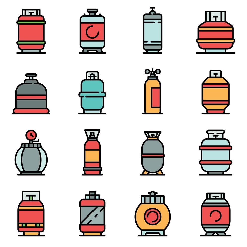 cilindros de gas, iconos, conjunto, vector, plano vector