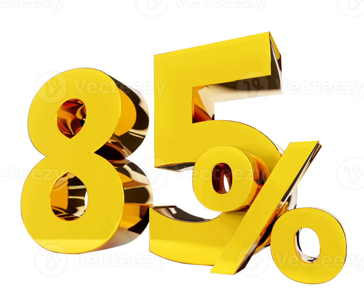 85 percent  Golden symbol , 3D render png