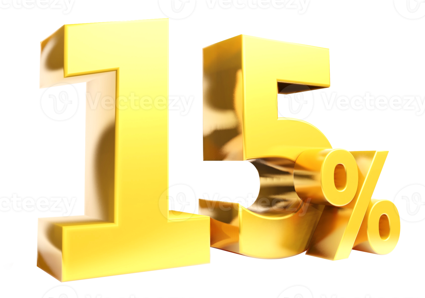 15 Prozent goldenes Symbol, 3D-Darstellung png