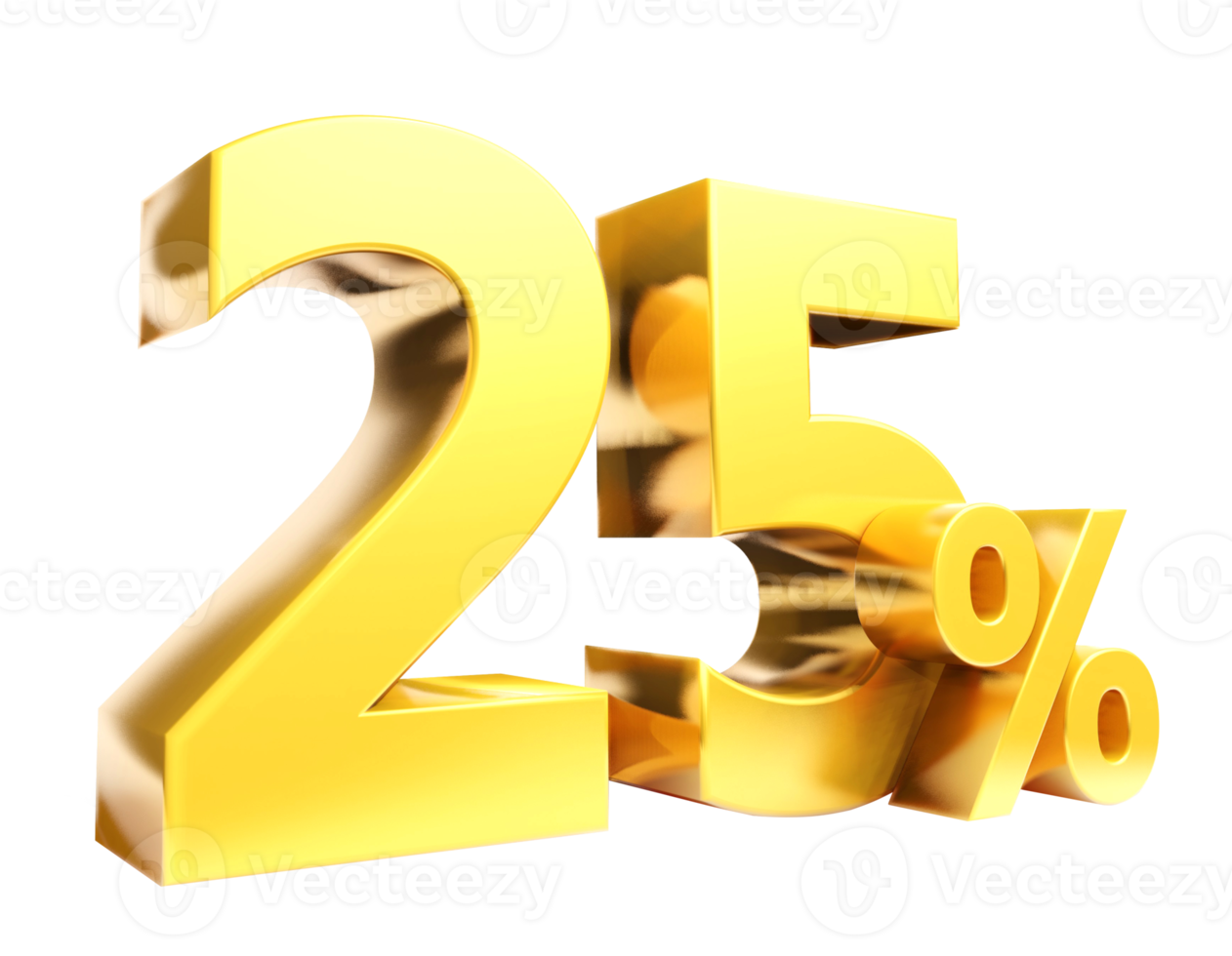 Symbole d'or de 25 %, rendu 3d png