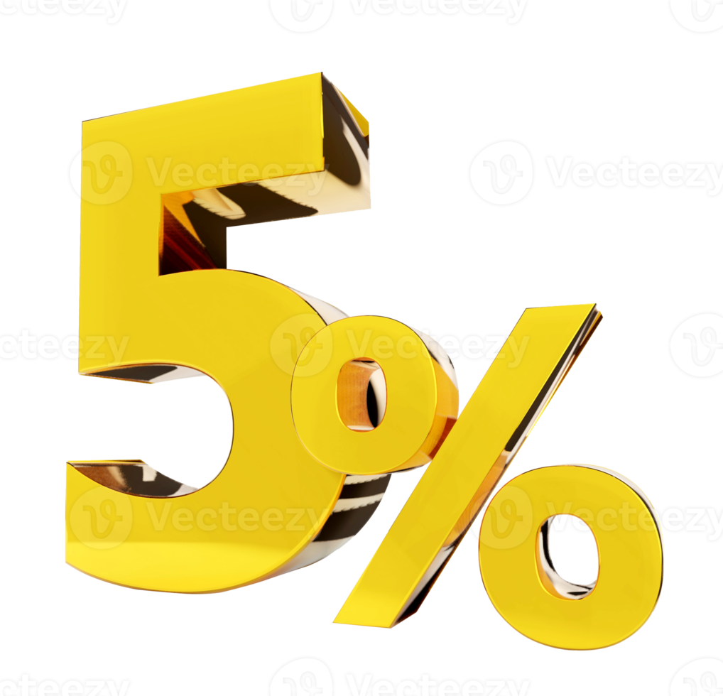 5 percent Golden symbol , 3D render png